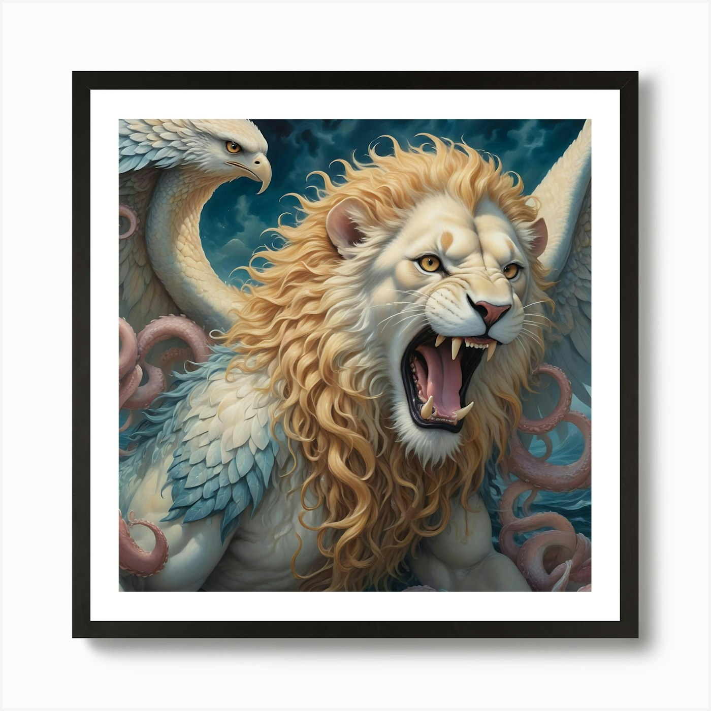 Lion And Octopus Art Print Framed Wall Art Poster Canvas Print Picture