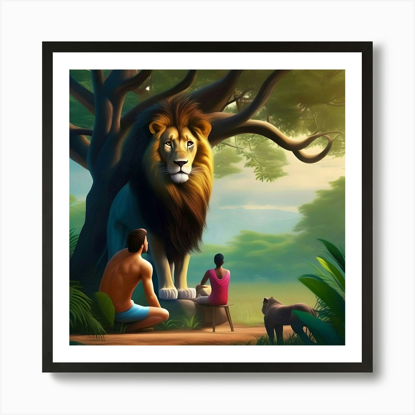Lion Man Woman Art Print Framed Wall Art Poster Canvas Print Picture