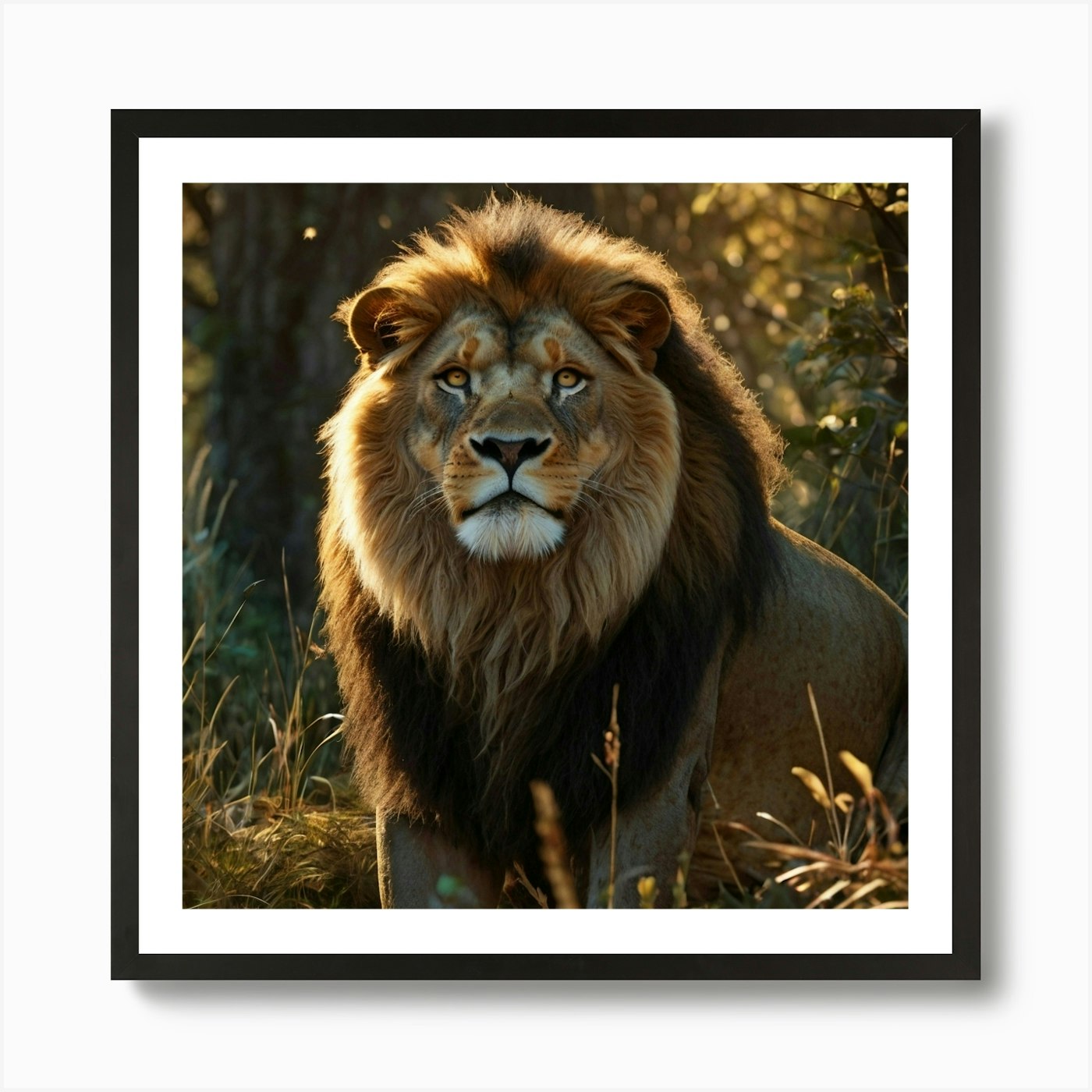 Lion In The Woods Art Print Framed Wall Art Poster Canvas Print Picture