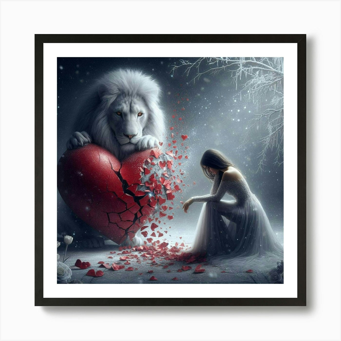 Lion And Girl 3 Art Print Framed Wall Art Poster Canvas Print Picture