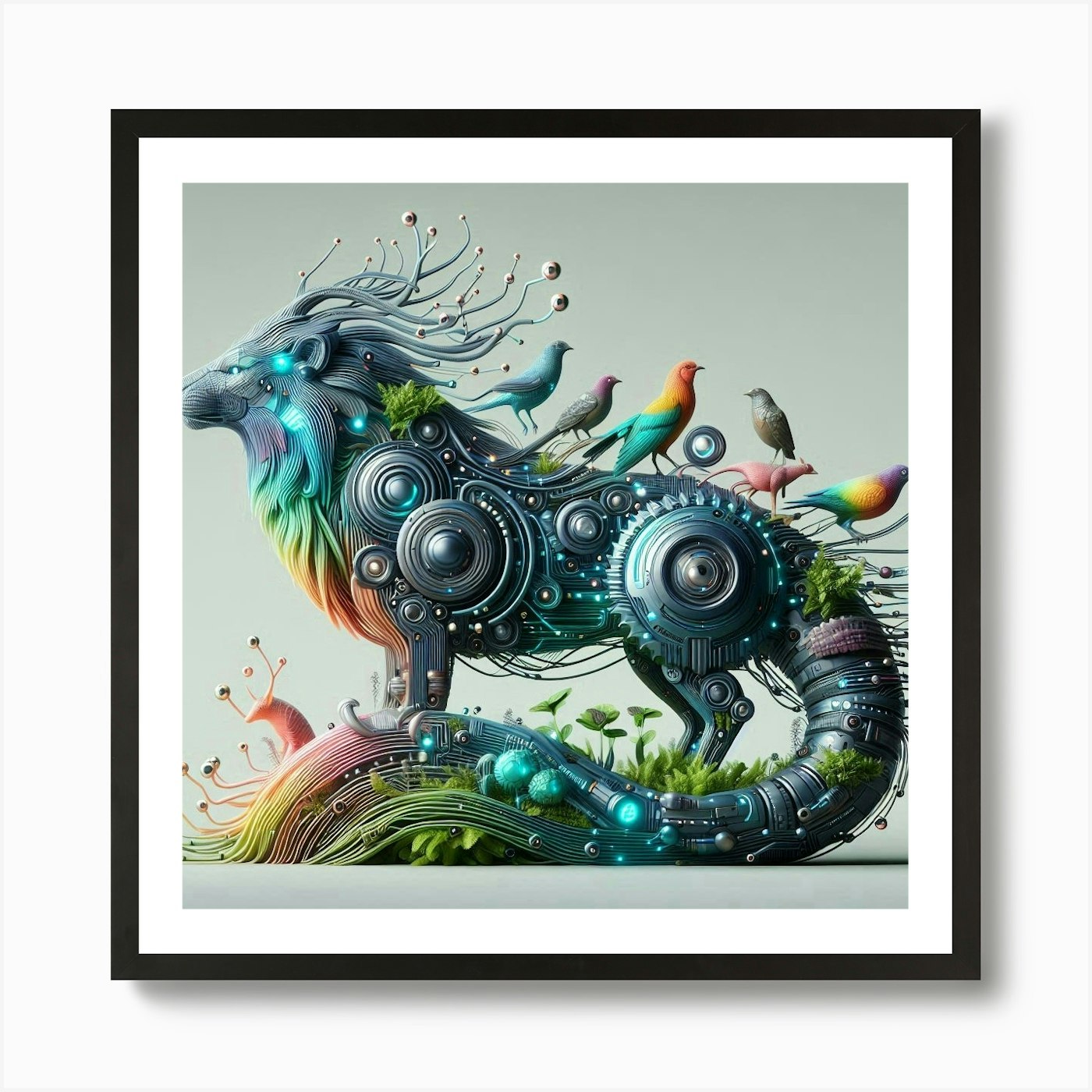 Augmented Lion Art Print Framed Wall Art Poster Canvas Print Picture