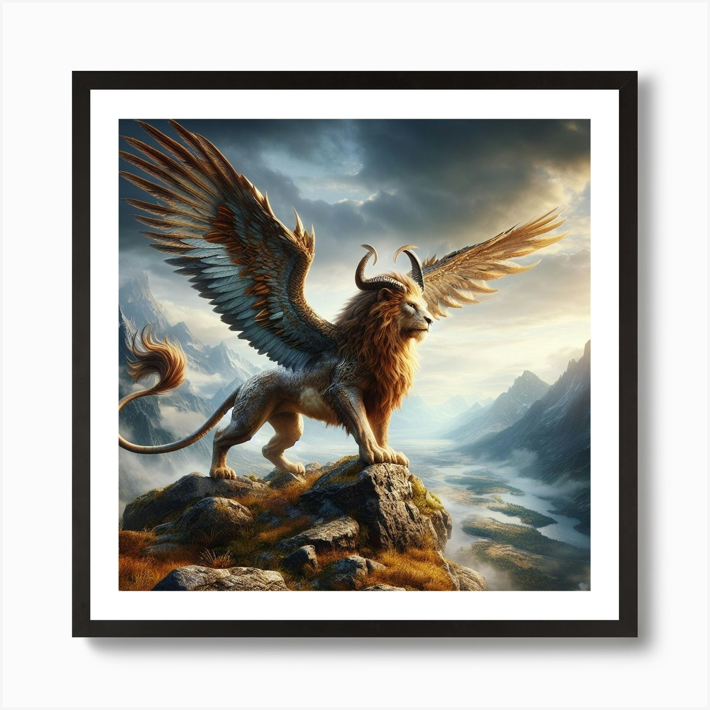 Lion In The Mountains Art Print Framed Wall Art Poster Canvas Print Picture