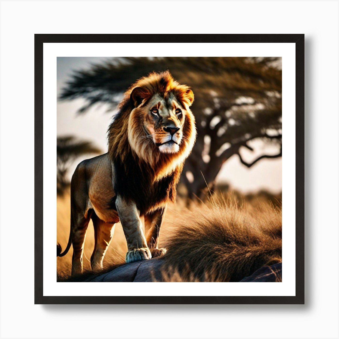 Lion In The Savannah 20 Art Print Framed Wall Art Poster Canvas Print Picture