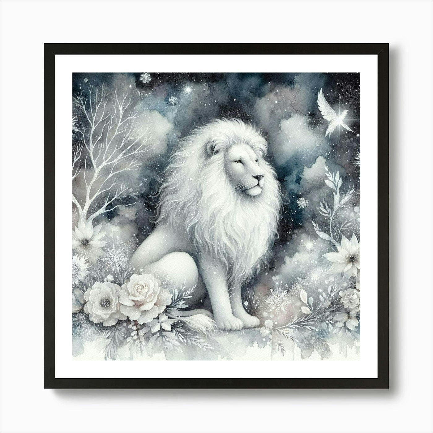 Lion In The Snow 1 Art Print Framed Wall Art Poster Canvas Print Picture