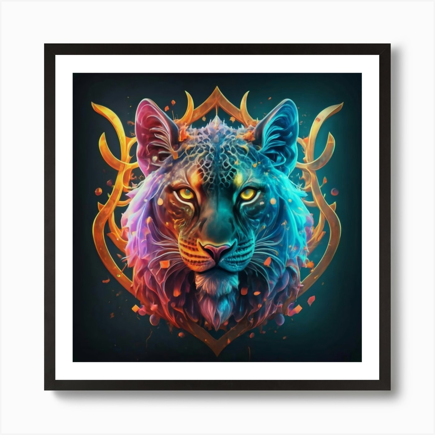 Neon Lion Art Print Framed Wall Art Poster Canvas Print Picture