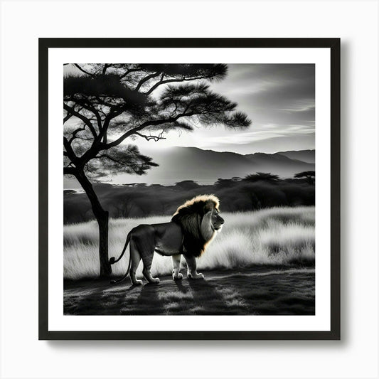Lion In The Savannah 1 Art Print Framed Wall Art Poster Canvas Print Picture