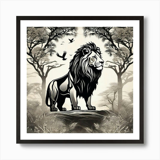 Lion In The Forest 12 Art Print Framed Wall Art Poster Canvas Print Picture