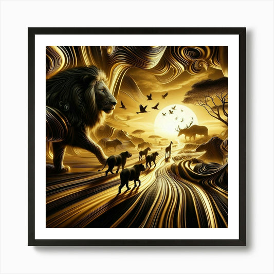 Lions In The Sunset Art Print Framed Wall Art Poster Canvas Print Picture