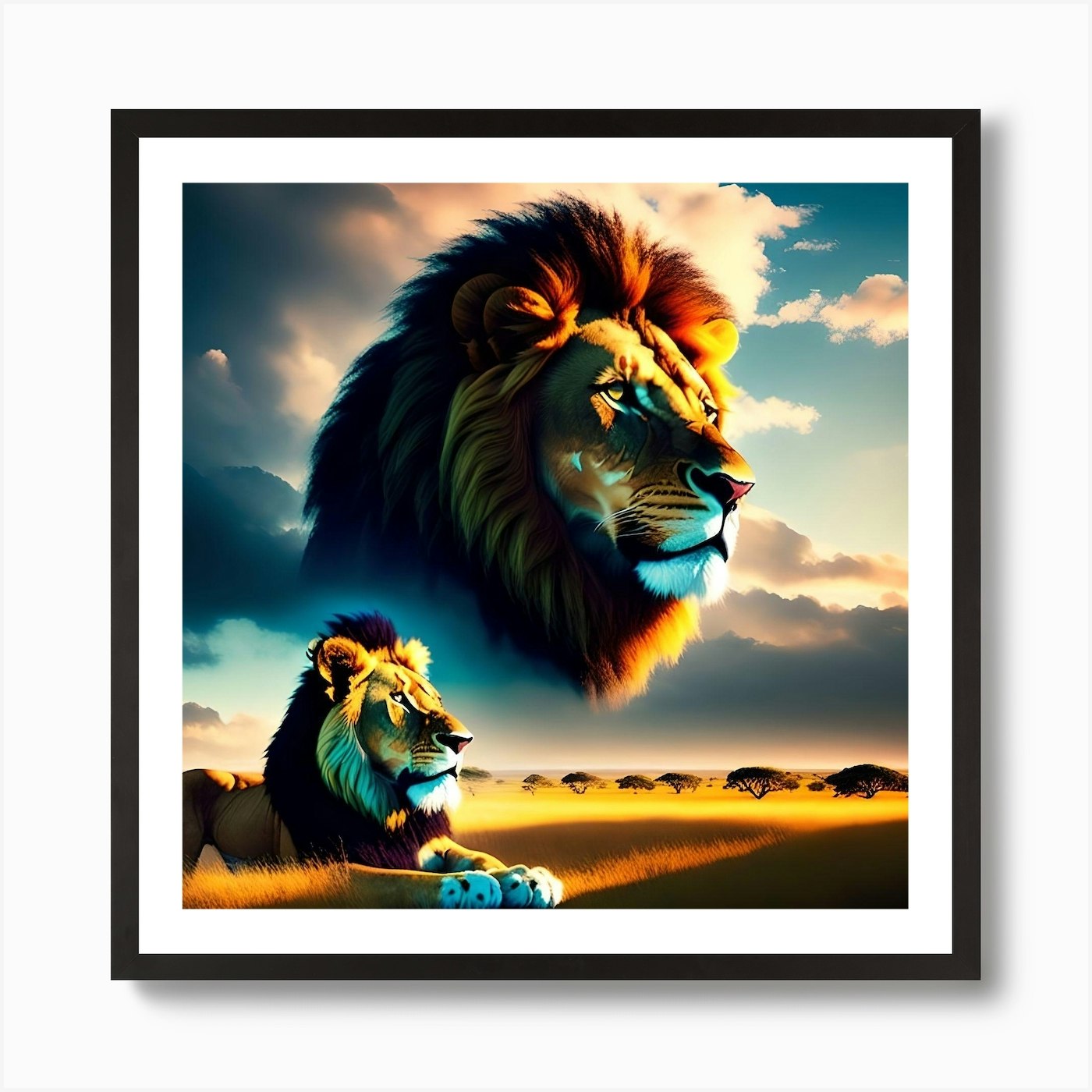 Lions In The Wild Art Print Framed Wall Art Poster Canvas Print Picture