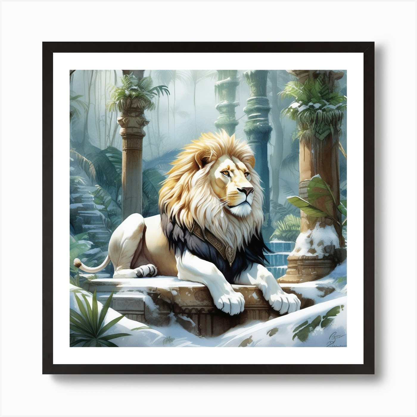 White Winter king Lion Art Print Framed Wall Art Poster Canvas Print Picture