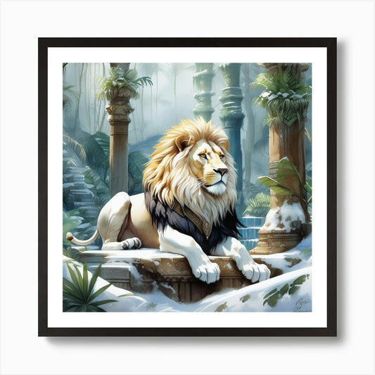 White Winter king Lion Art Print Framed Wall Art Poster Canvas Print Picture