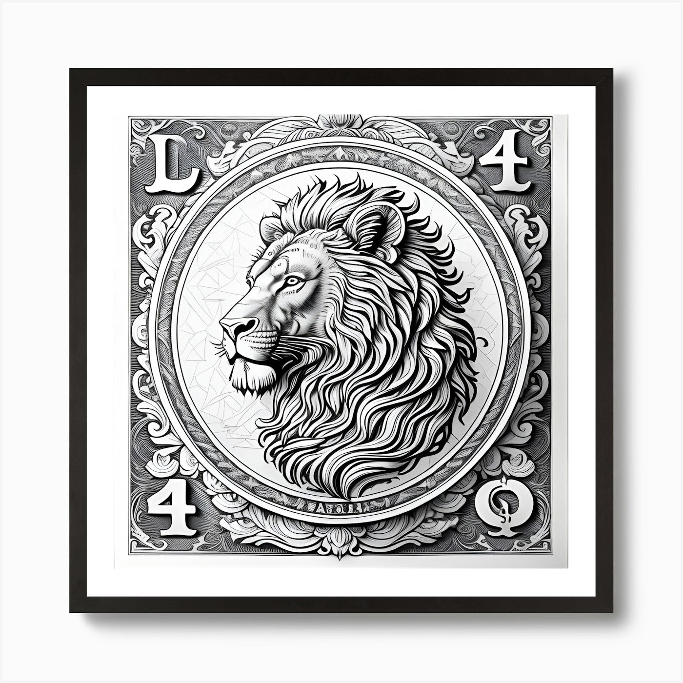 Lion Vintage Motif Art Print Framed Wall Art Poster Canvas Print Picture