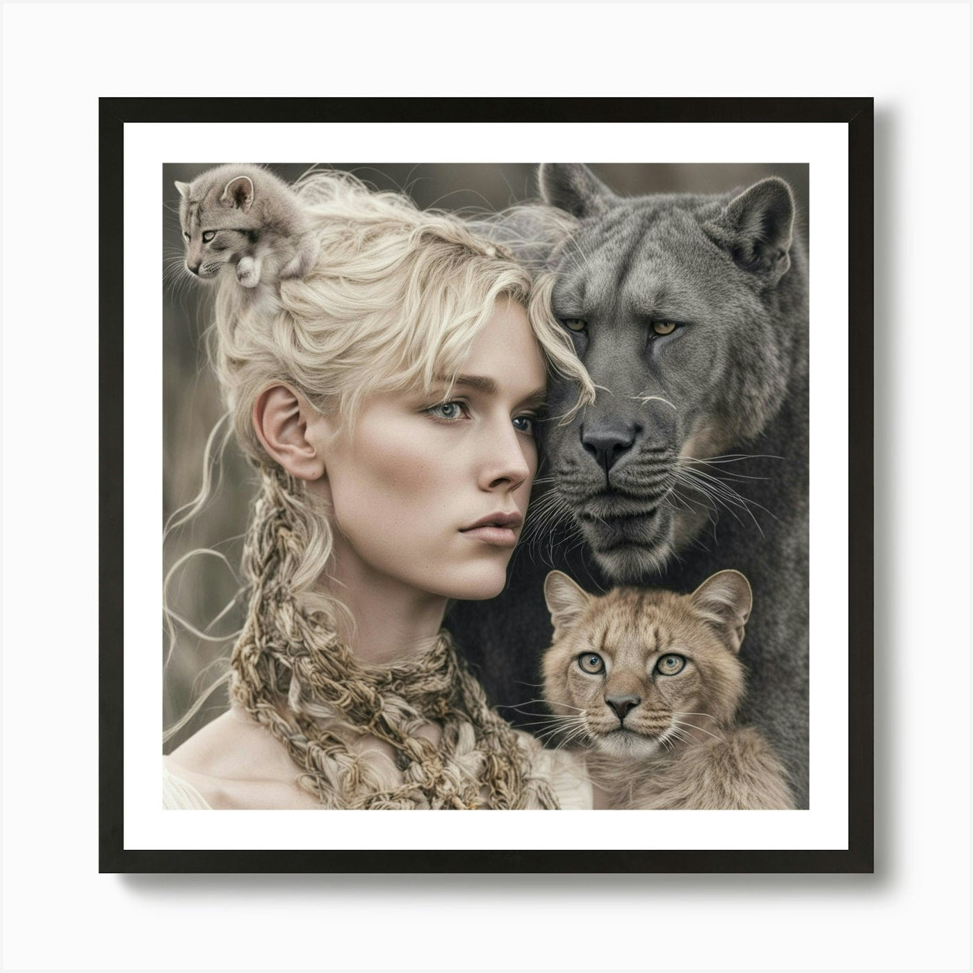 wolfy And Lion Art Print Framed Wall Art Poster Canvas Print Picture