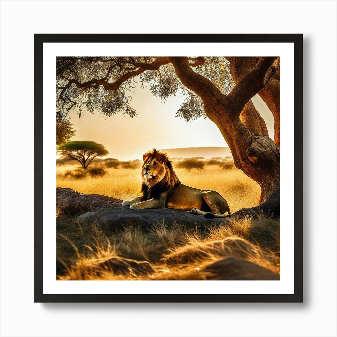 Lion In The Savannah 33 Art Print Framed Wall Art Poster Canvas Print Picture