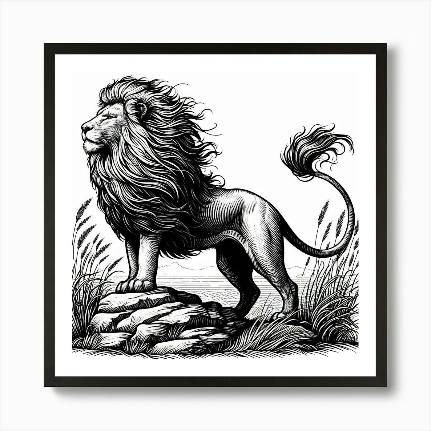Line Art lion 1 Art Print Framed Wall Art Poster Canvas Print Picture
