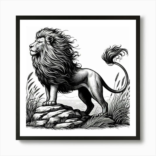 Line Art lion 1 Art Print Framed Wall Art Poster Canvas Print Picture