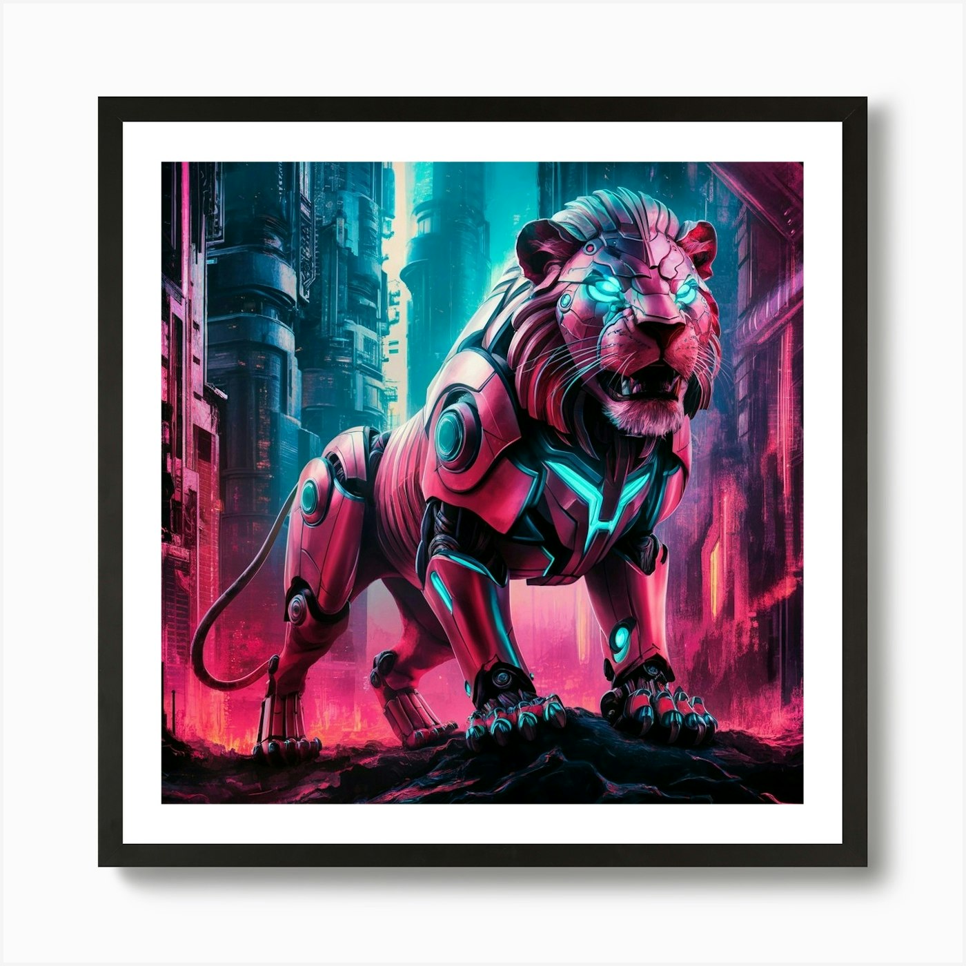 Futuristic Cyborg Lion Art Print Framed Wall Art Poster Canvas Print Picture