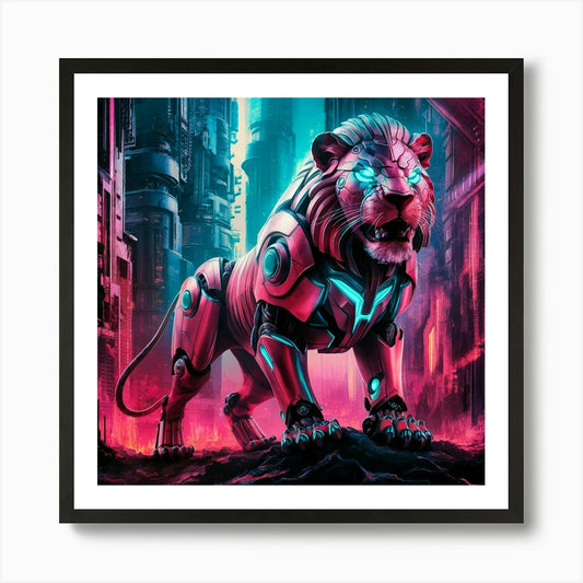 Futuristic Cyborg Lion Art Print Framed Wall Art Poster Canvas Print Picture