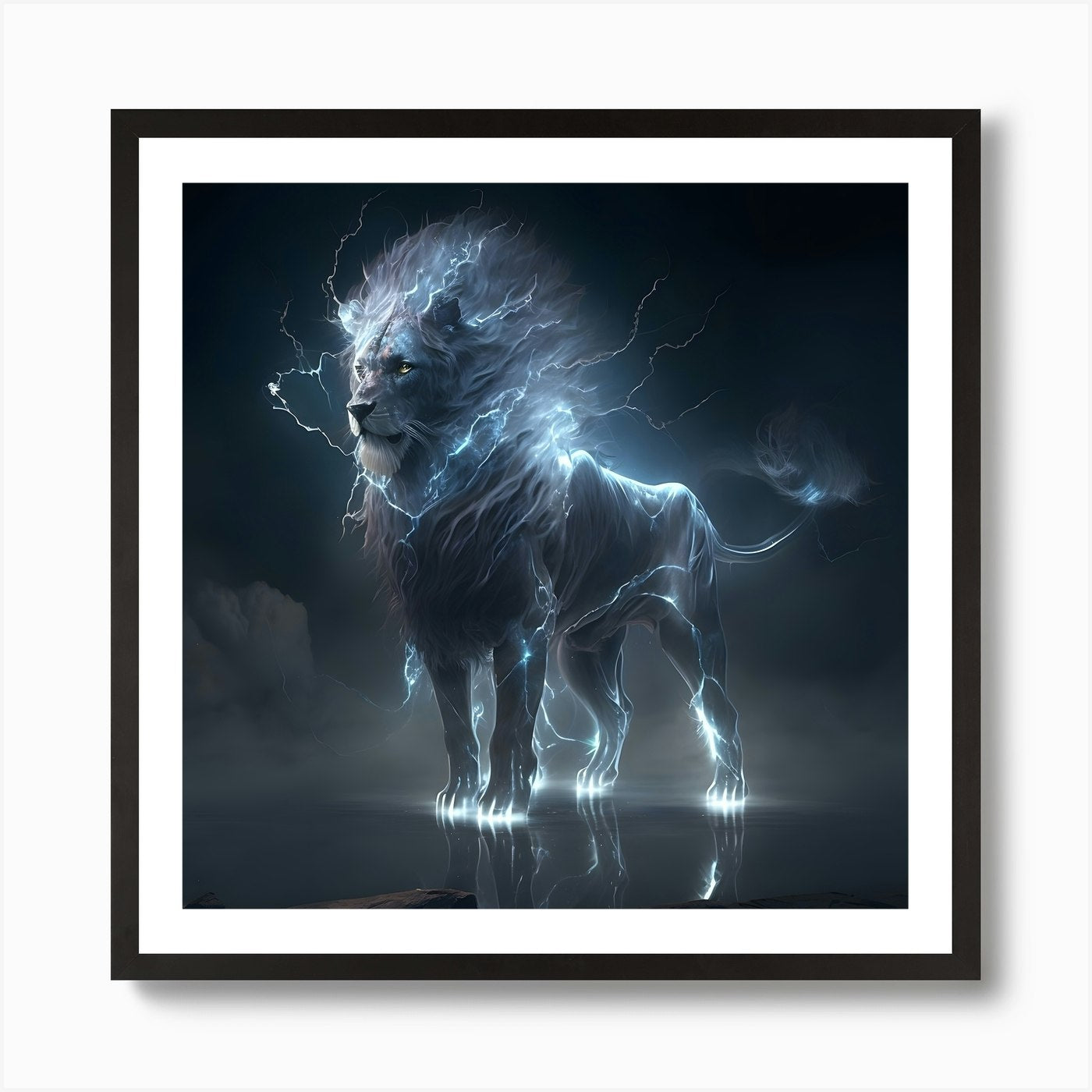 Lightning Lion Art Print Framed Wall Art Poster Canvas Print Picture