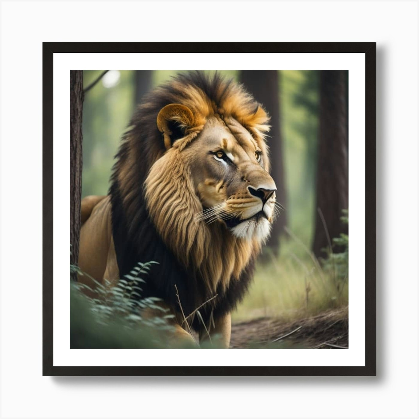 Lion In The Forest Art Print Framed Wall Art Poster Canvas Print Picture