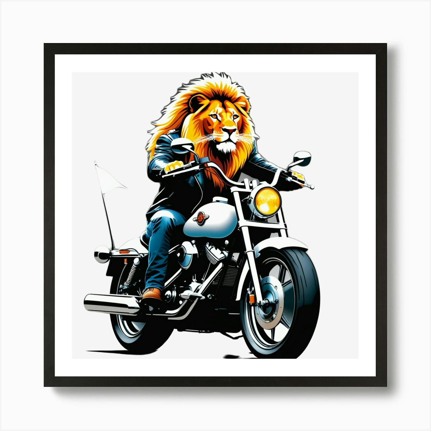 Lion On A Motorcycle Art Print Framed Wall Art Poster Canvas Print Picture