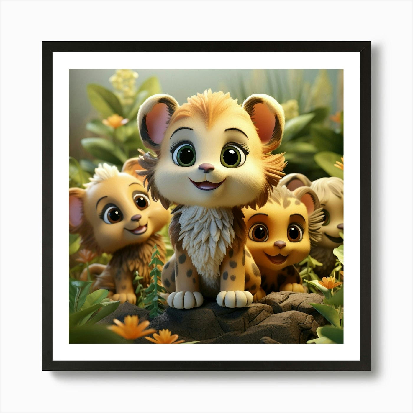 Lion Cubs Art Print Framed Wall Art Poster Canvas Print Picture