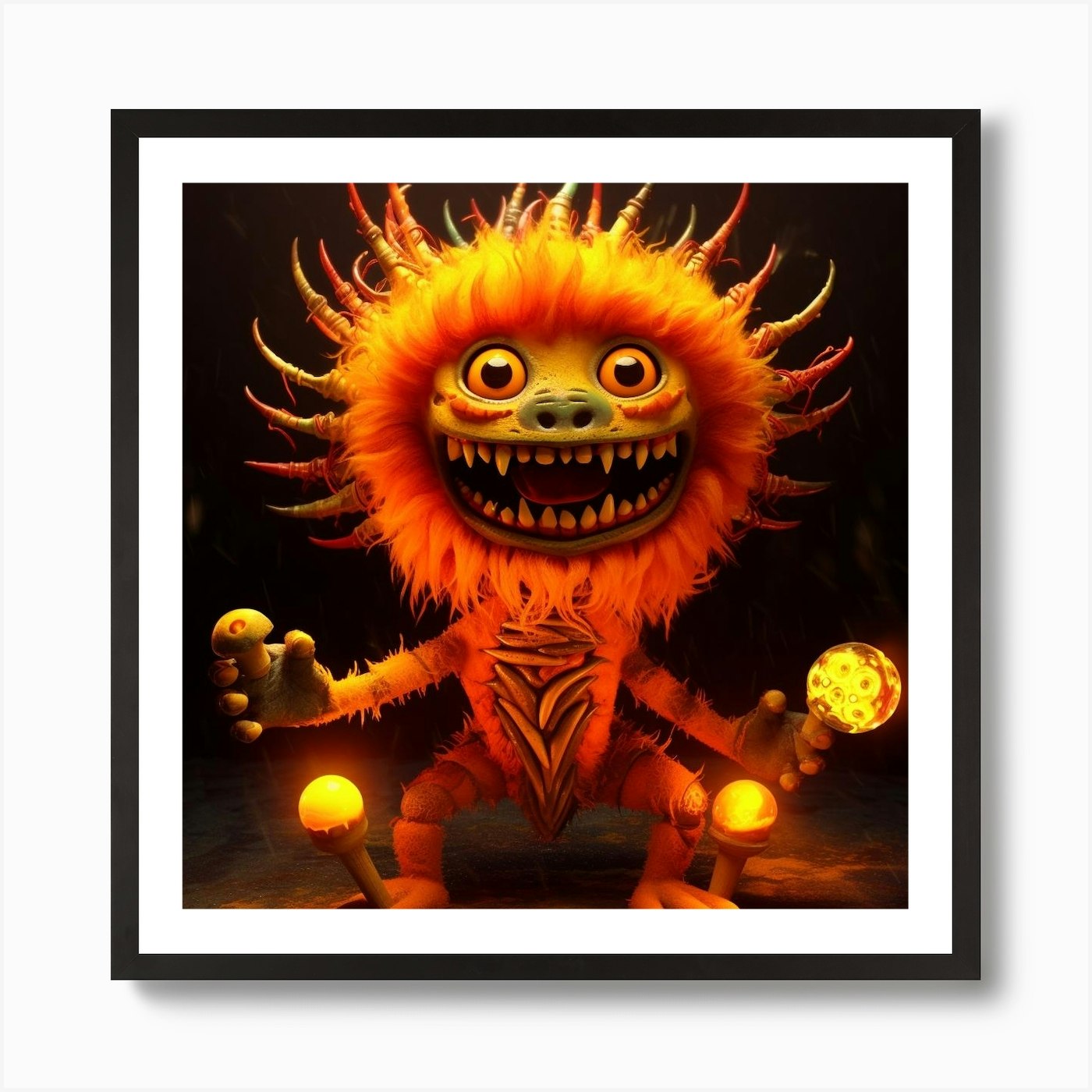 Lion With Glowing Eyes Art Print Framed Wall Art Poster Canvas Print Picture