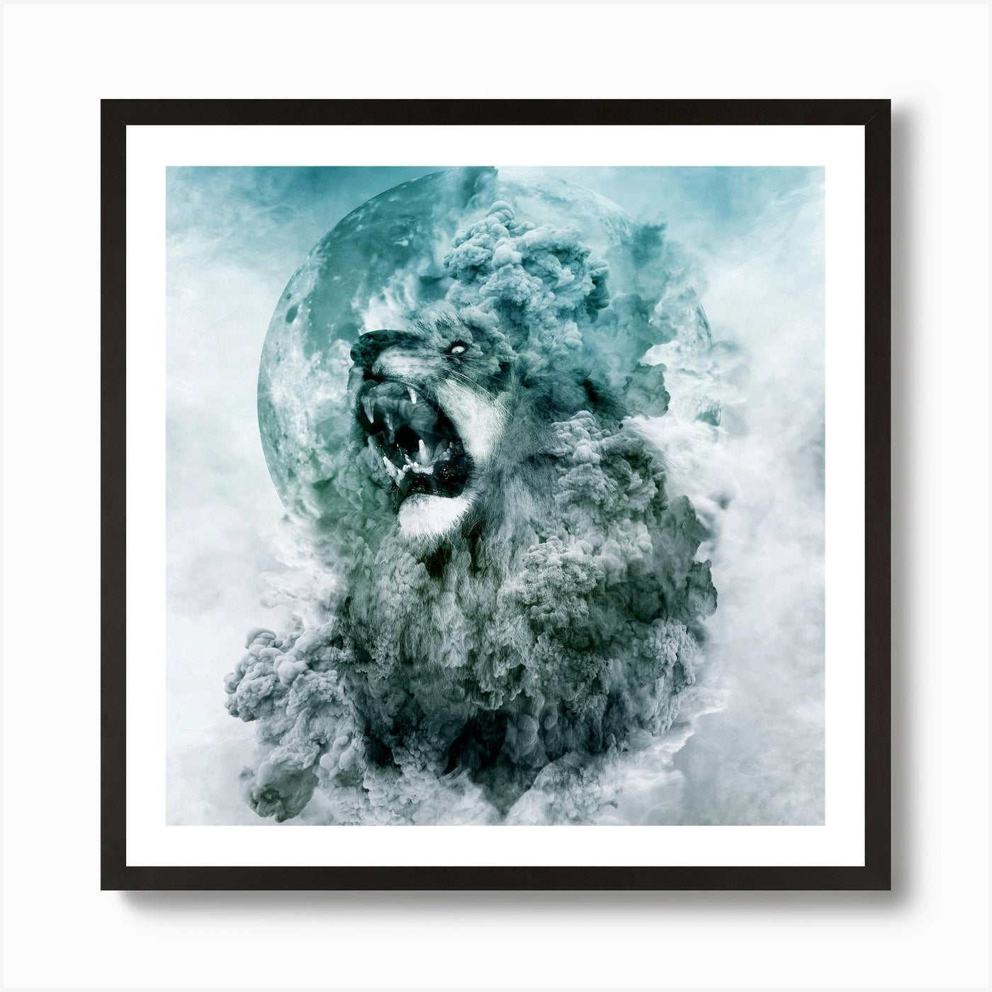 Lion Blue Square Art Print Framed Wall Art Poster Canvas Print Picture