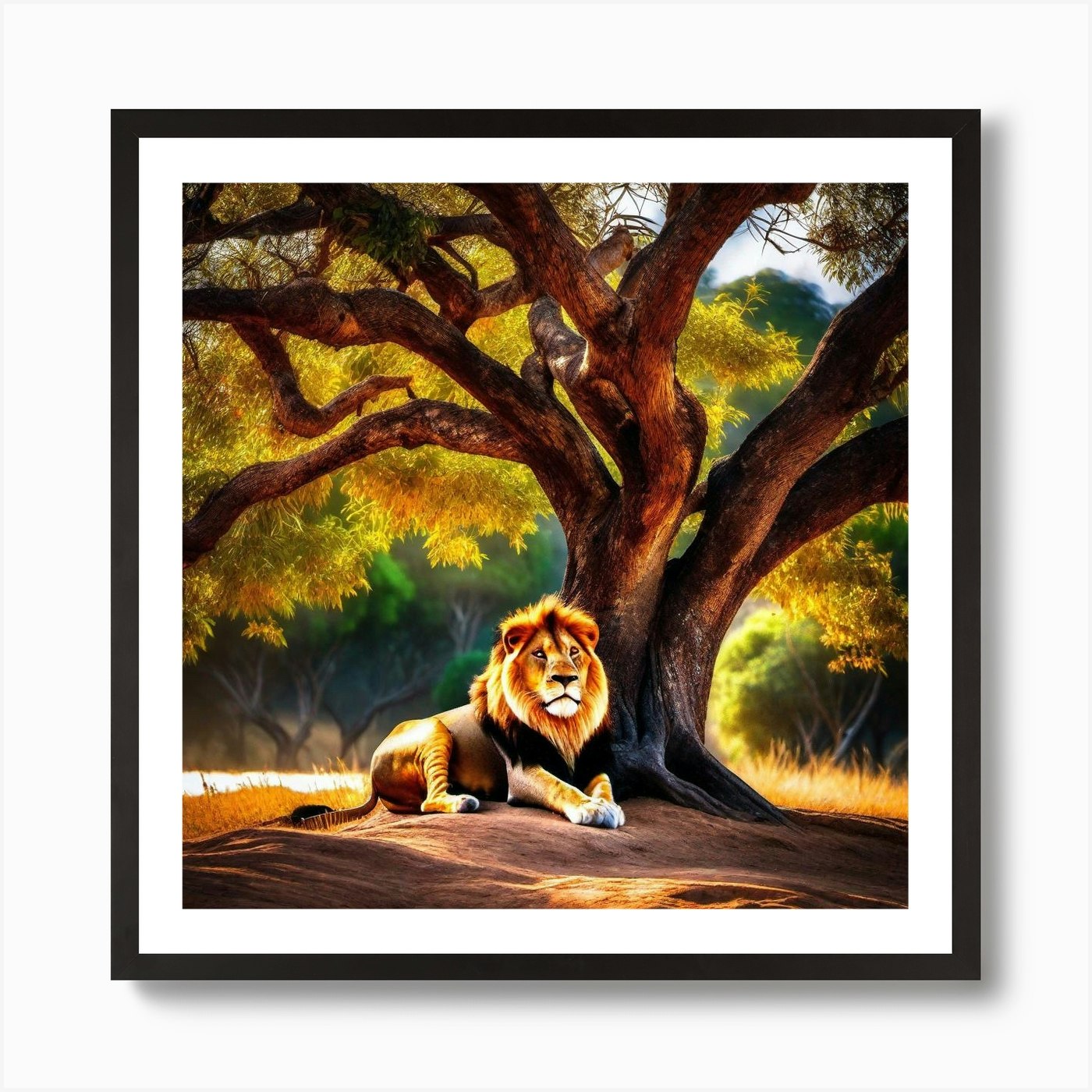 Lion Under A Tree 13 Art Print Framed Wall Art Poster Canvas Print Picture