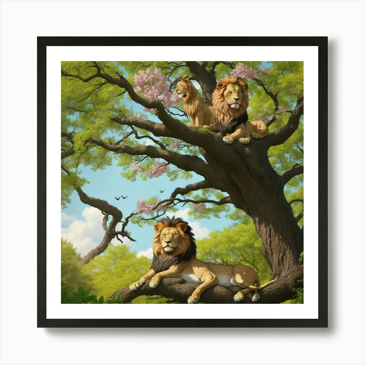 Lions In The Tree Art Print Framed Wall Art Poster Canvas Print Picture