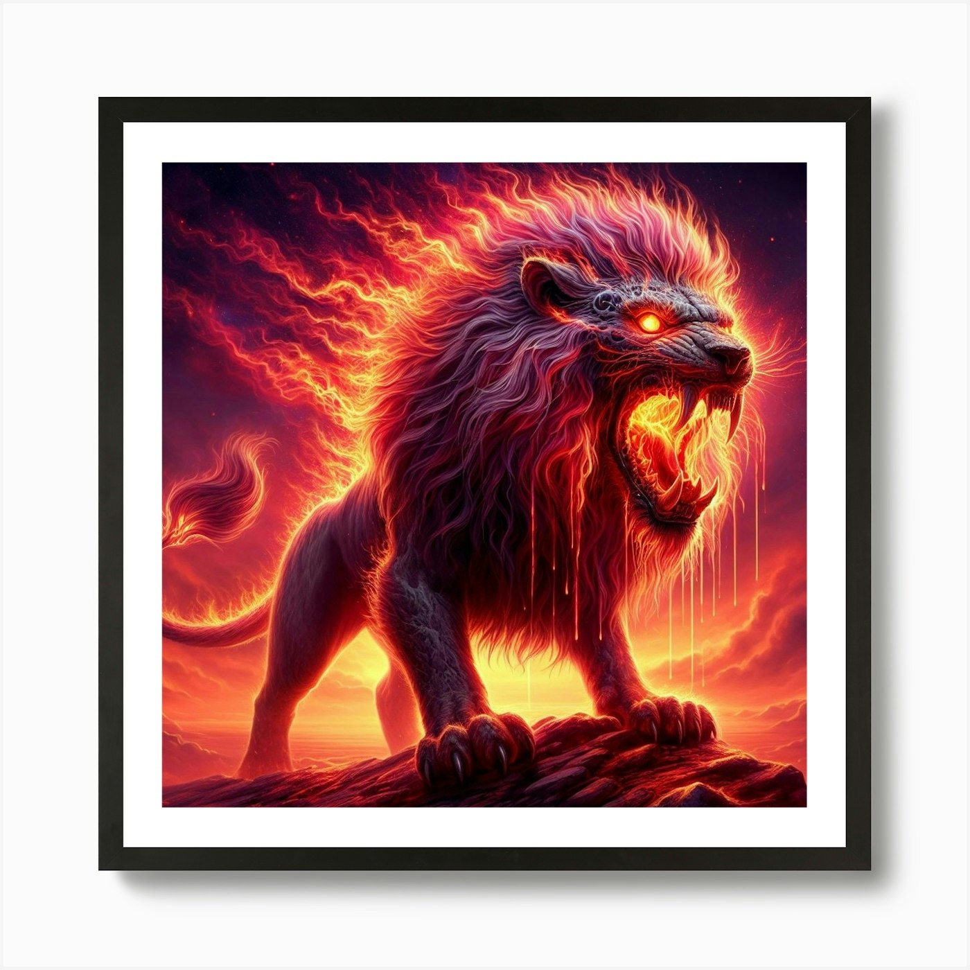 Lion In Flames 1 Art Print Framed Wall Art Poster Canvas Print Picture