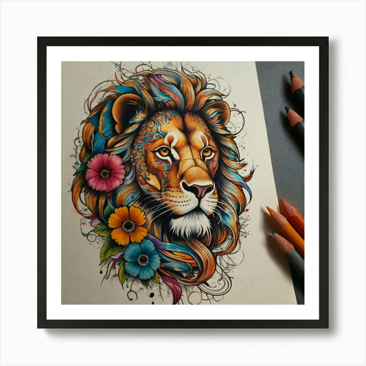 Lion Drawing Art Print Framed Wall Art Poster Canvas Print Picture