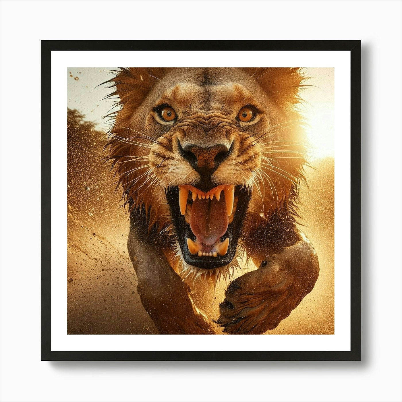 Lion Running Art Print Framed Wall Art Poster Canvas Print Picture