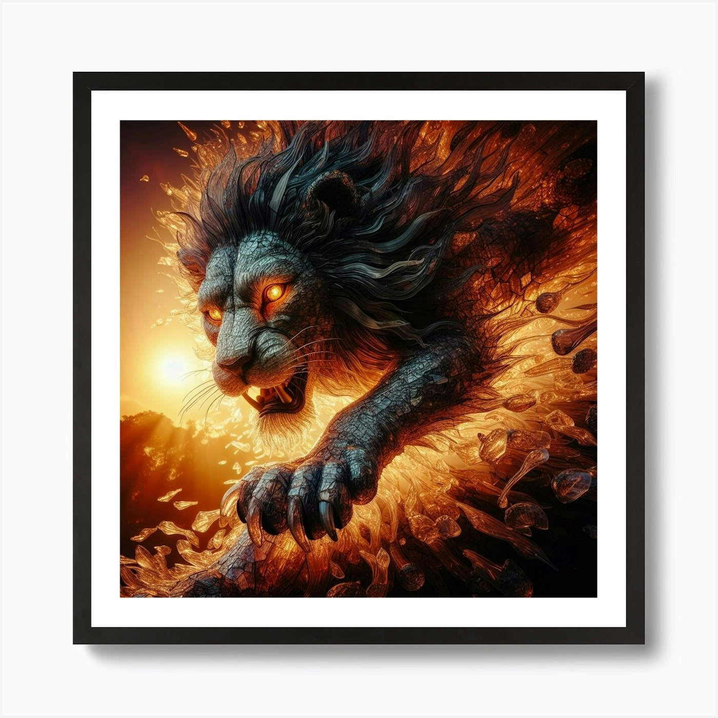Fire Lion 1 Art Print Framed Wall Art Poster Canvas Print Picture