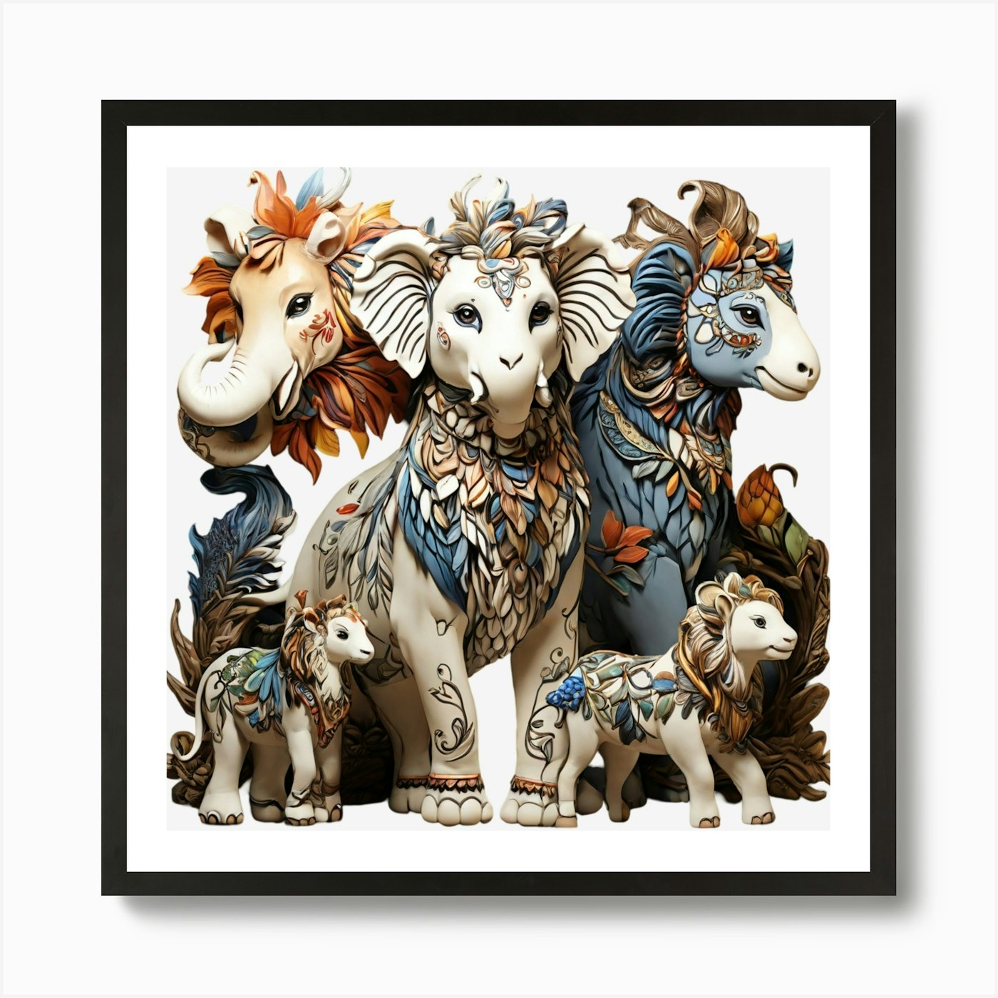 Lions And Zebras Art Print Framed Wall Art Poster Canvas Print Picture