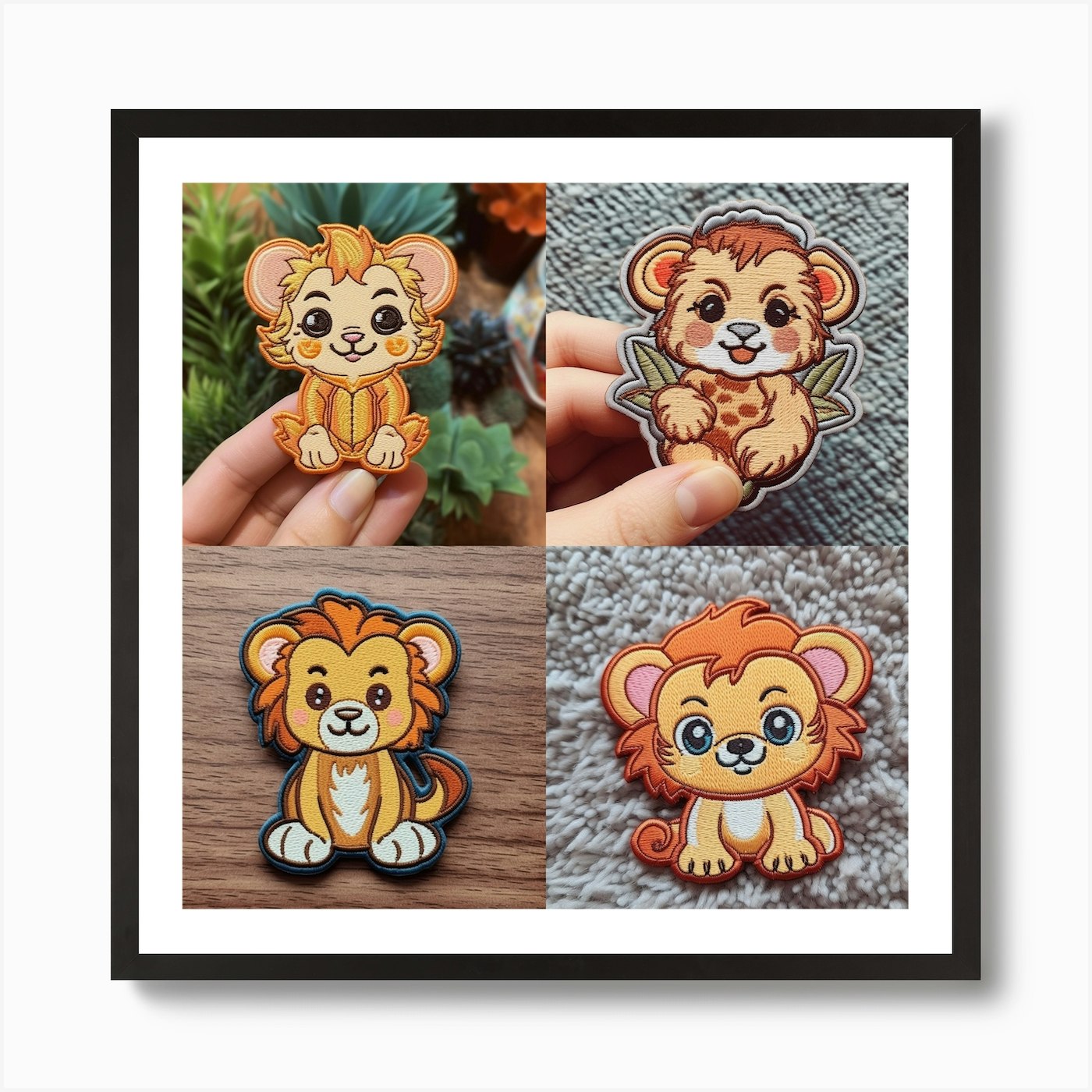 Armadiler Cute Baby Lion Patch Styl Framed Wall Art Poster Canvas Print Picture