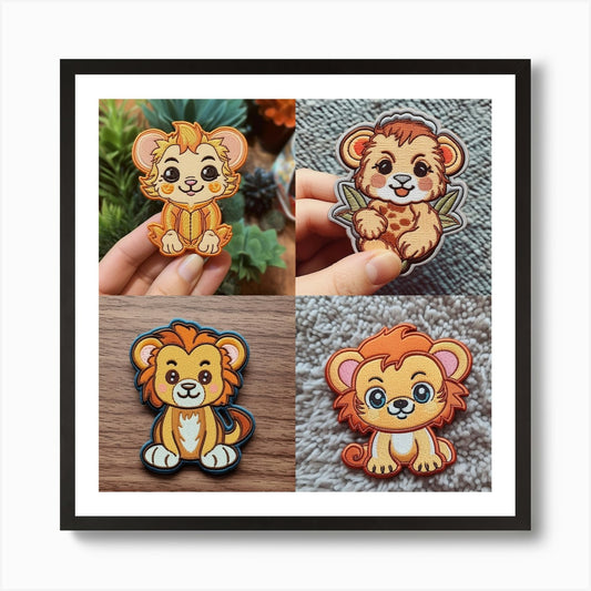 Armadiler Cute Baby Lion Patch Styl Framed Wall Art Poster Canvas Print Picture