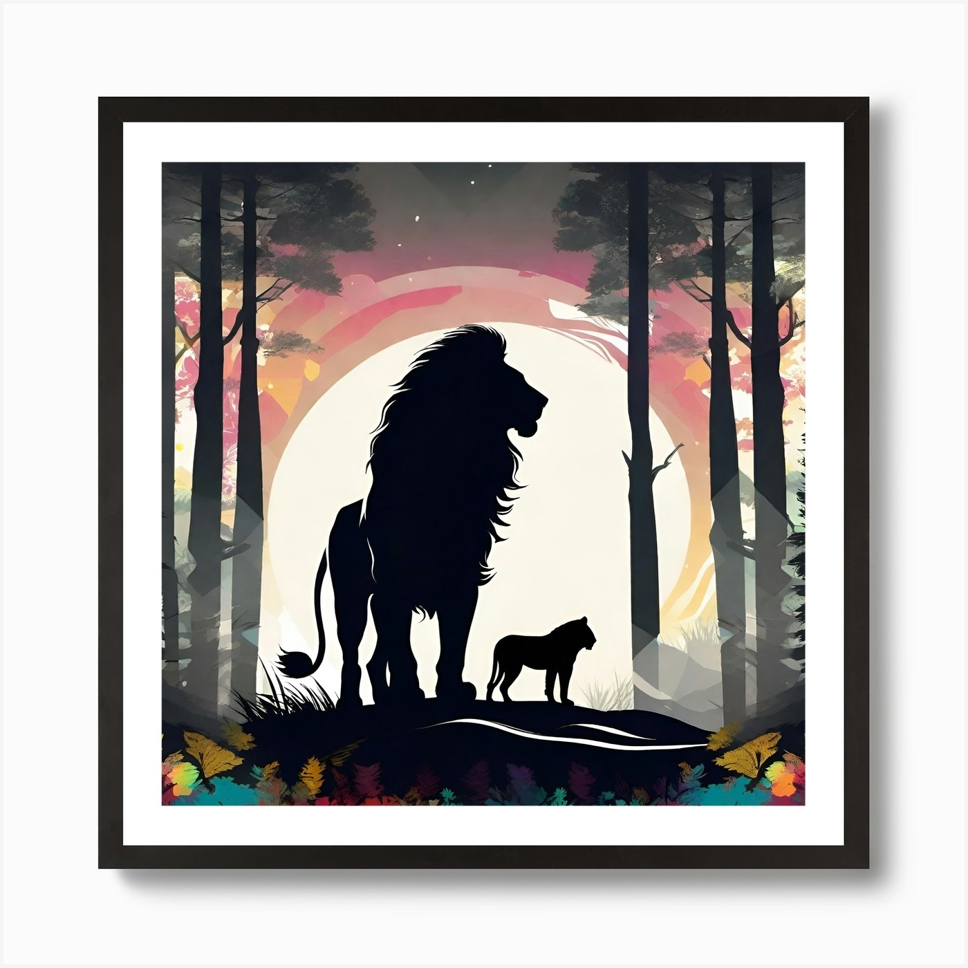 Lion And Lioness Art Print Framed Wall Art Poster Canvas Print Picture