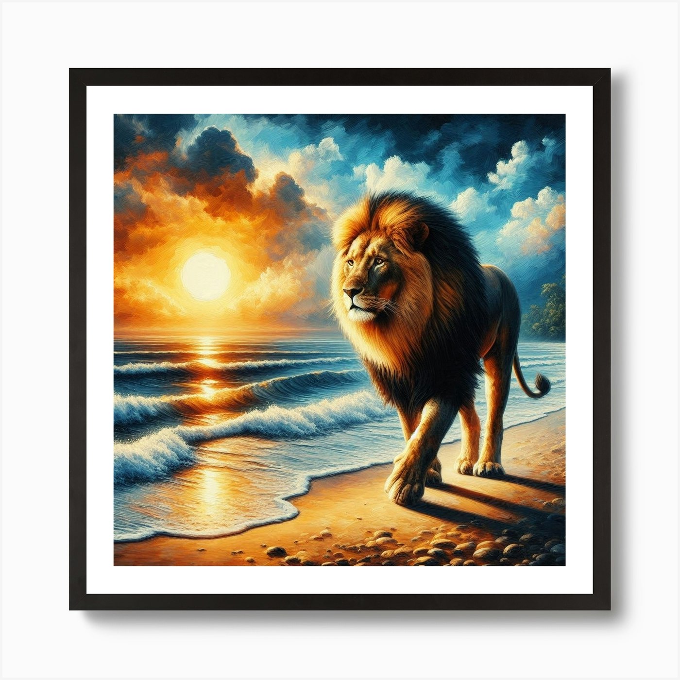 Beach lion Art Print Framed Wall Art Poster Canvas Print Picture