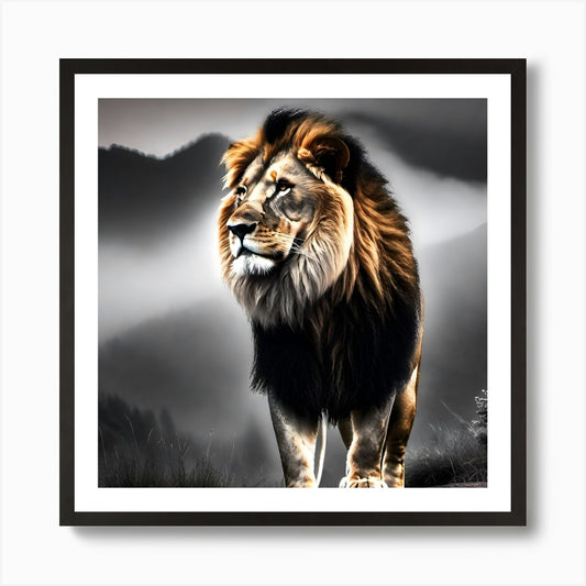 Lion and Berg Art Print Framed Wall Art Poster Canvas Print Picture