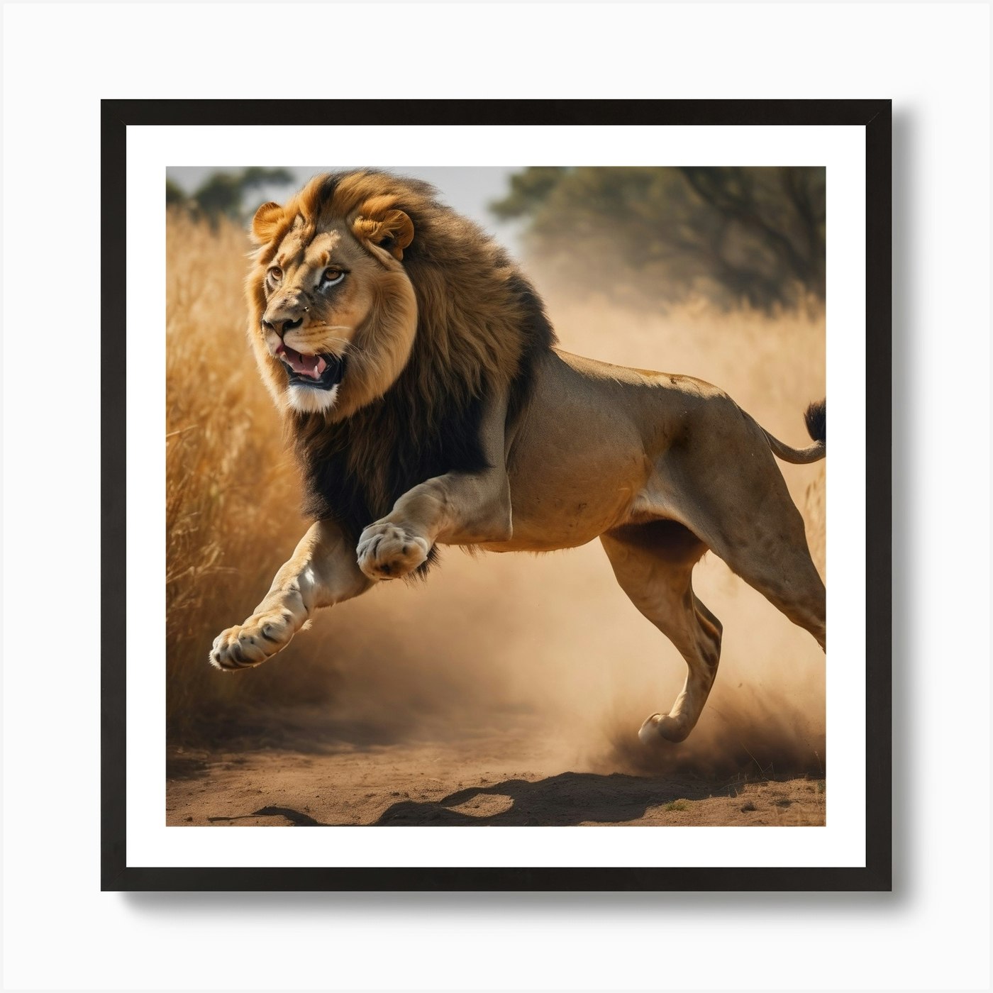 Lion Running Art Print Framed Wall Art Poster Canvas Print Picture
