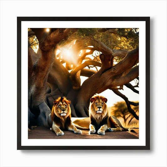 Lions Under A Tree 2 Art Print Framed Wall Art Poster Canvas Print Picture