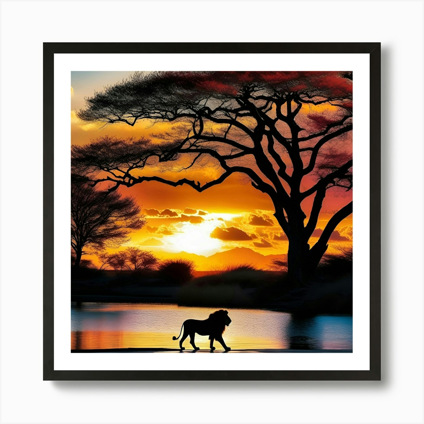 Lion At Sunset 19 Art Print Framed Wall Art Poster Canvas Print Picture