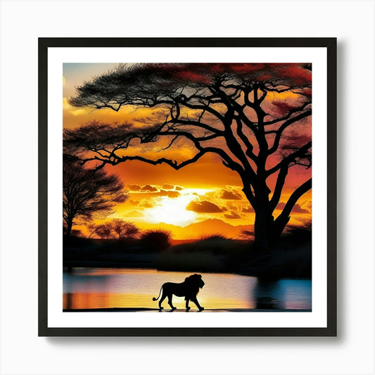 Lion At Sunset 19 Art Print Framed Wall Art Poster Canvas Print Picture