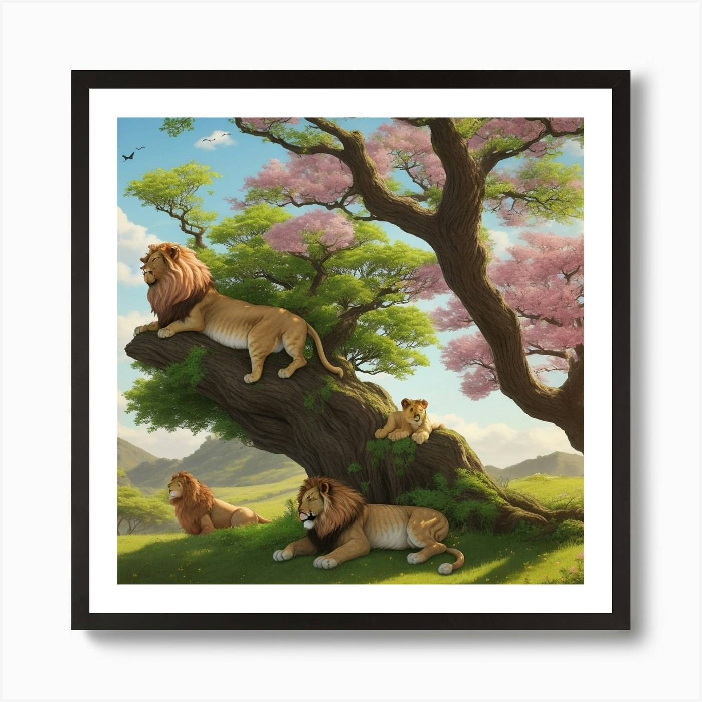 Lions In The Forest Art Print Framed Wall Art Poster Canvas Print Picture