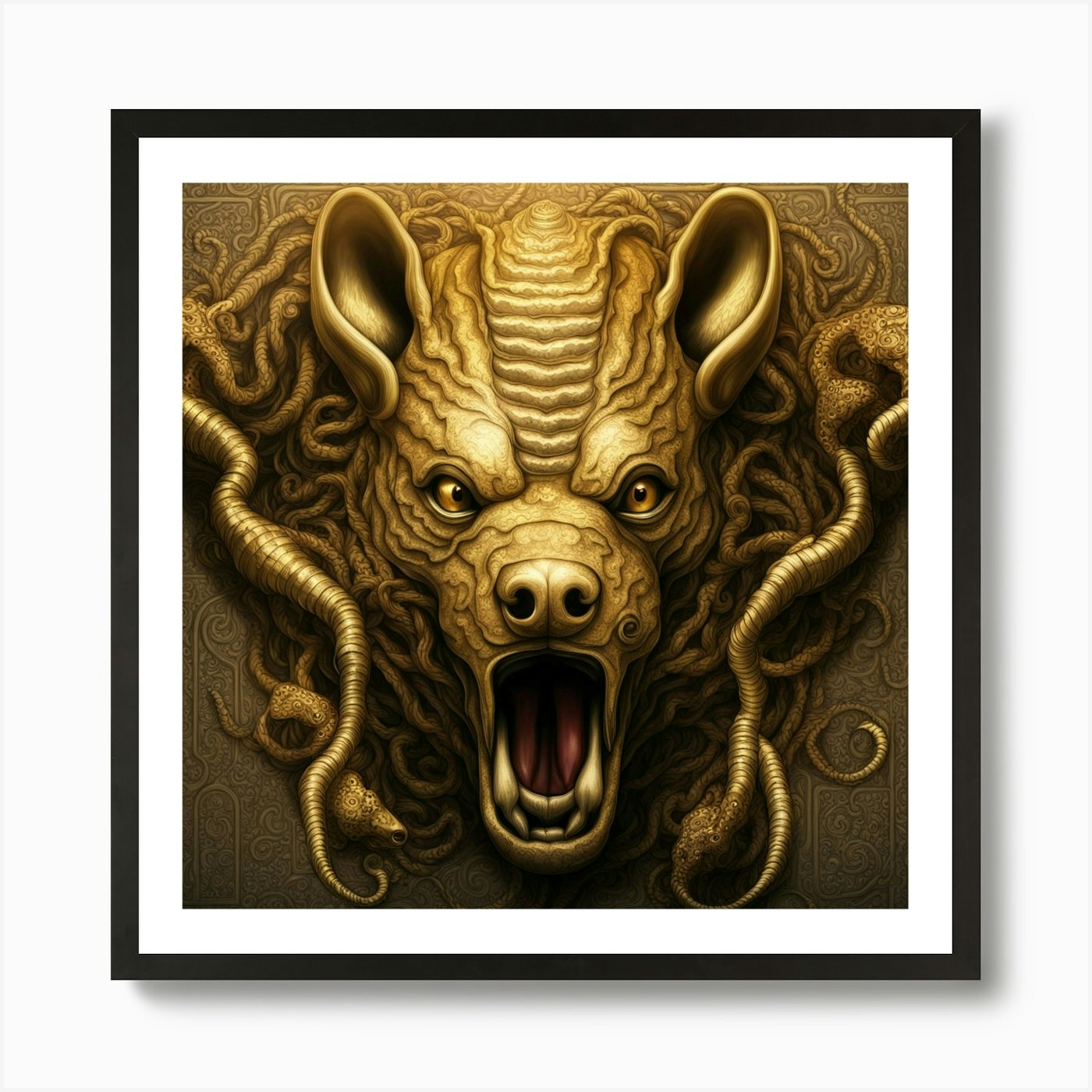 Golden Lion Head Art Print Framed Wall Art Poster Canvas Print Picture