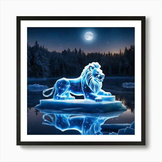Lion On Ice Art Print Framed Wall Art Poster Canvas Print Picture