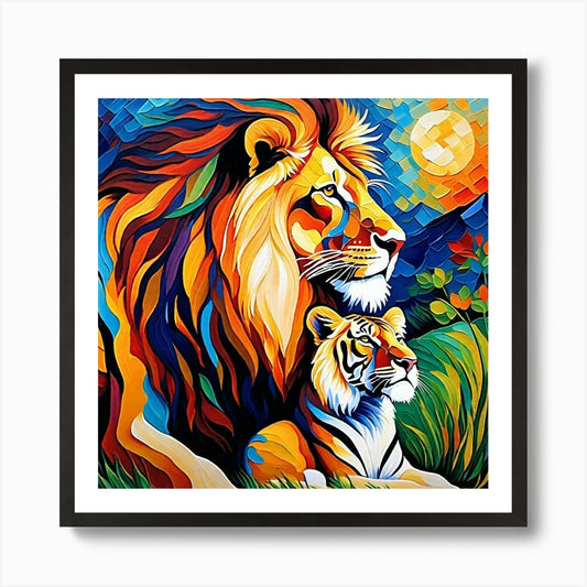 Lion And Cub Painting Art Print Framed Wall Art Poster Canvas Print Picture