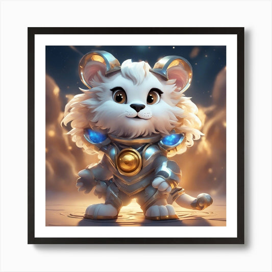 A Super Cute Chibi Zodiac Lion, In  Framed Wall Art Poster Canvas Print Picture
