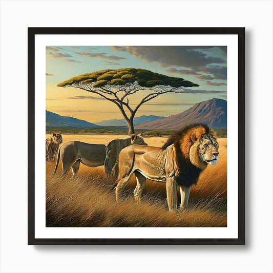 Lions In The Savannah Art Print Framed Wall Art Poster Canvas Print Picture